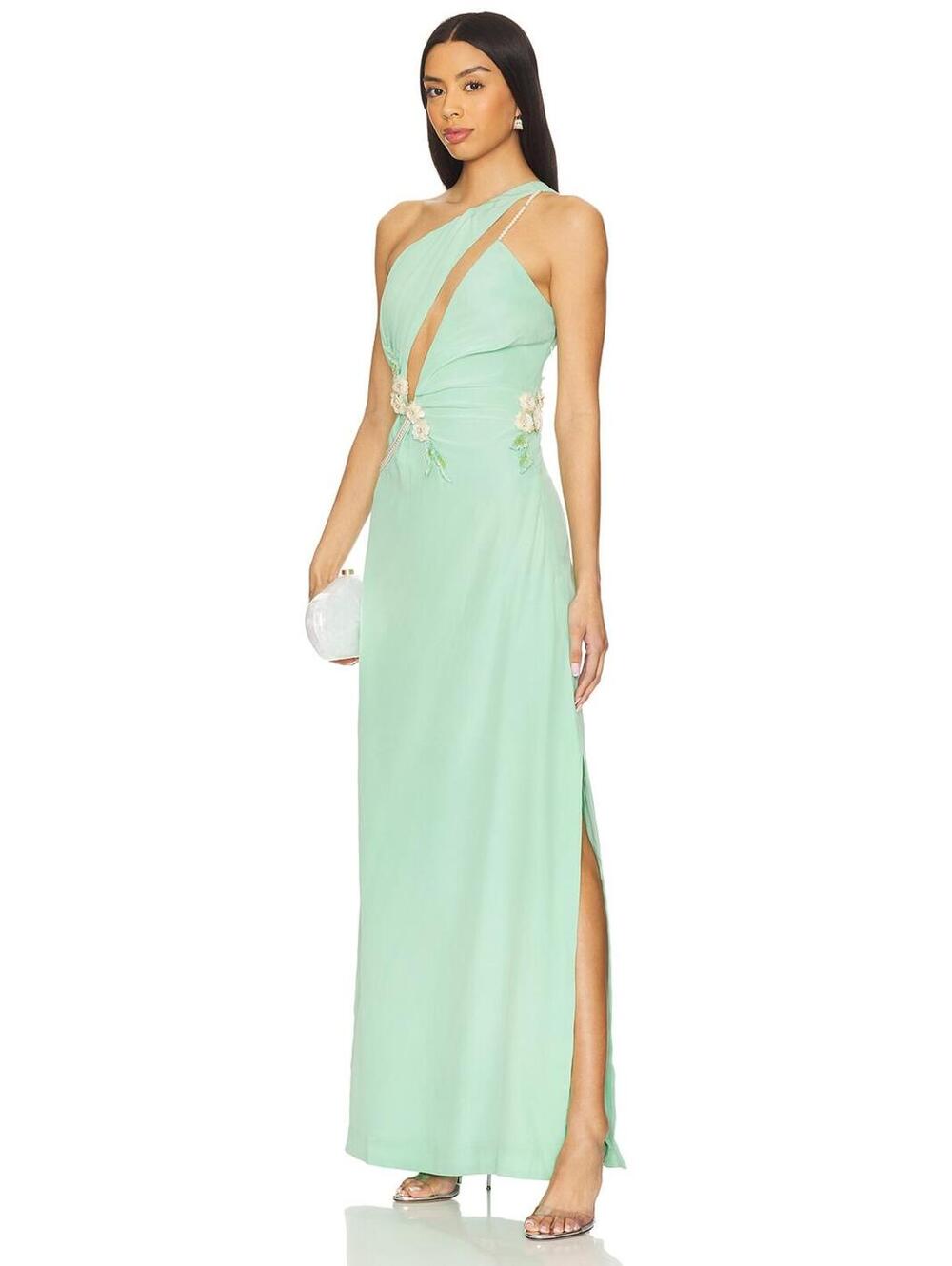 LA FUORI Calypso Front Cutout Gown in Solid Green flaw